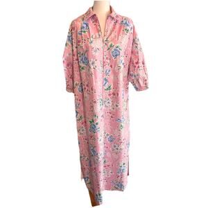 Vintage David Brown California Long Pink Floral House Dress Cotton Gown USA XS